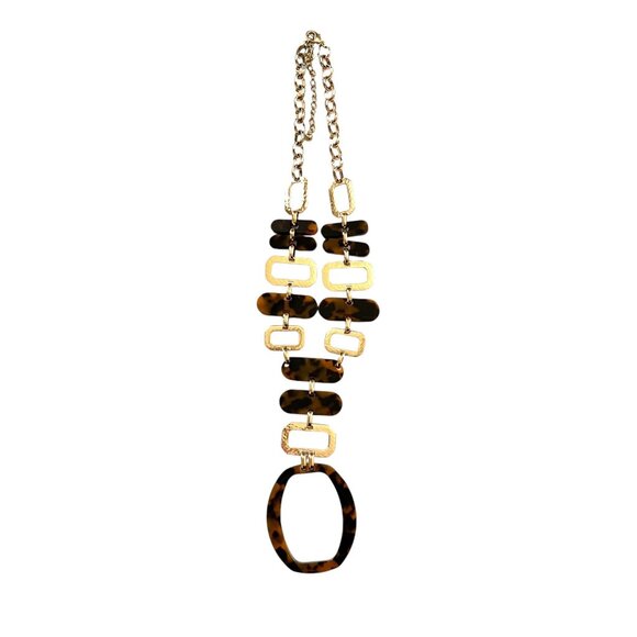 Chicos Tortoise Shell & Hammered Goldtone Adjustable Statement Necklace … - Picture 6 of 12